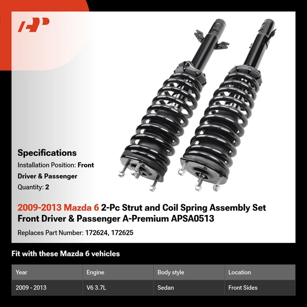 2009-2013 Mazda 6 2-Pc Strut and Coil Spring Assembly Set Front Driver & Passenger A-Premium APSA0513