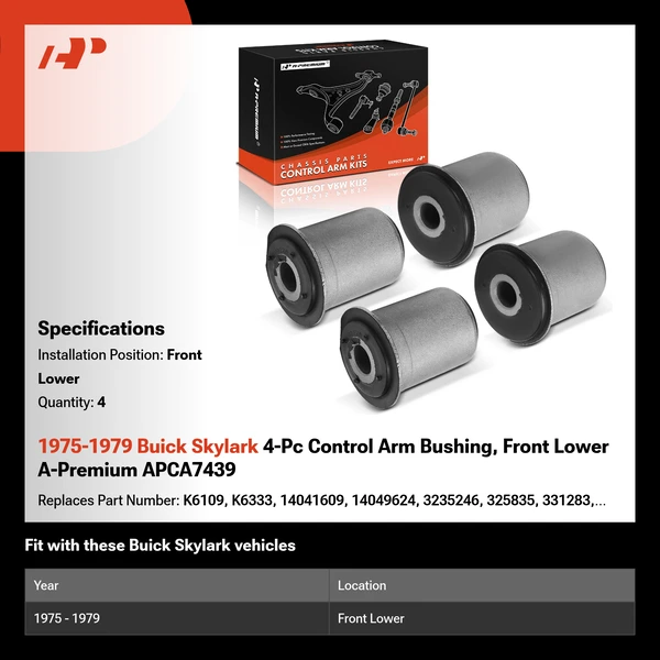 1975-1979 Buick Skylark 4-Pc Control Arm Bushing, Front Lower A-Premium APCA7439