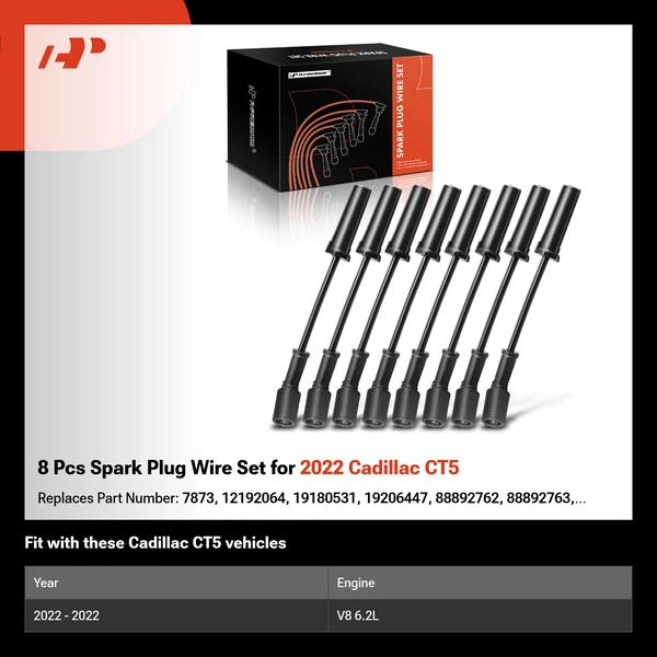 8 Pcs Spark Plug Wire Set for 2022 Cadillac CT5