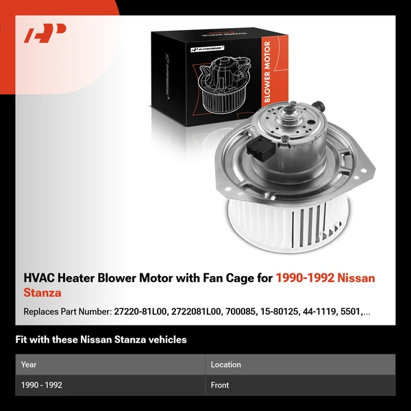 HVAC Heater Blower Motor with Fan Cage for 1990-1992 Nissan Stanza