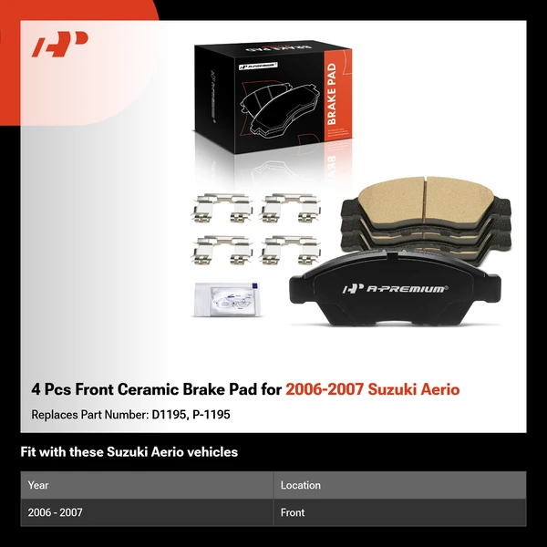 4 Pcs Front Ceramic Brake Pad for 2006-2007 Suzuki Aerio