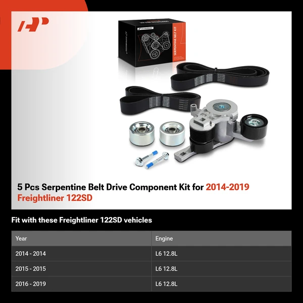 5 Pcs Serpentine Belt Drive Component Kit for 2014-2019 Freightliner 122SD
