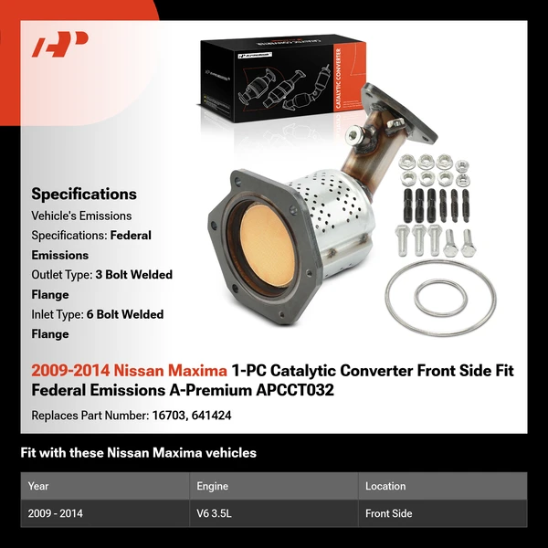 2009-2014 Nissan Maxima 1-PC Catalytic Converter Front Side Fit Federal Emissions A-Premium APCCT032