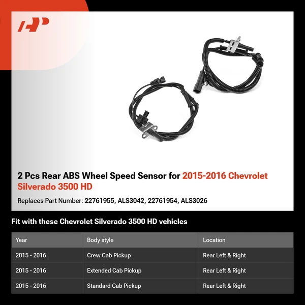 2 Pcs Rear ABS Wheel Speed Sensor for 2015-2016 Chevrolet Silverado 3500 HD
