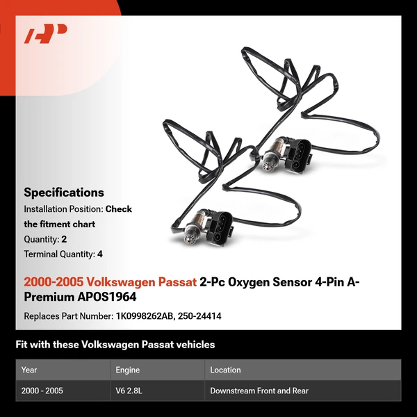 2000-2005 Volkswagen Passat 2-Pc Oxygen Sensor 4-Pin A-Premium APOS1964