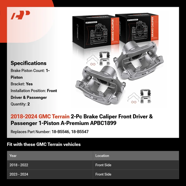 2018-2024 GMC Terrain 2-Pc Brake Caliper Front Driver & Passenger 1-Piston A-Premium APBC1899