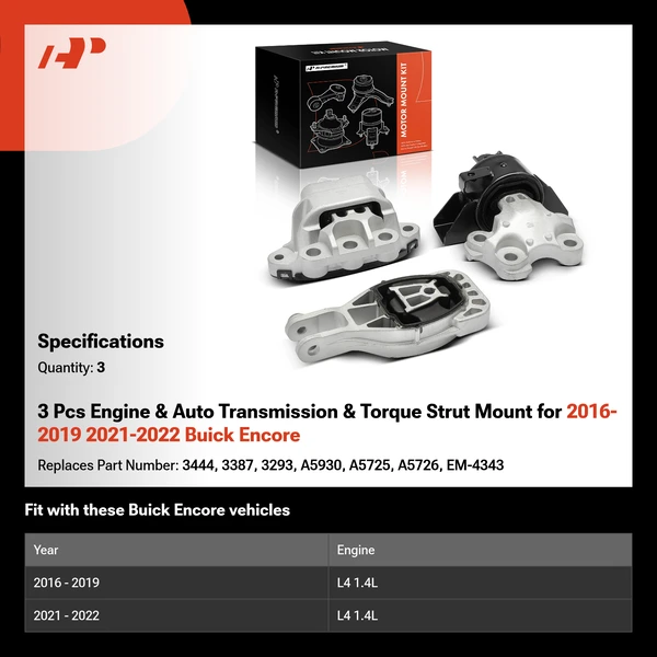 3 Pcs Engine & Auto Transmission & Torque Strut Mount for 2016-2019 2021-2022 Buick Encore
