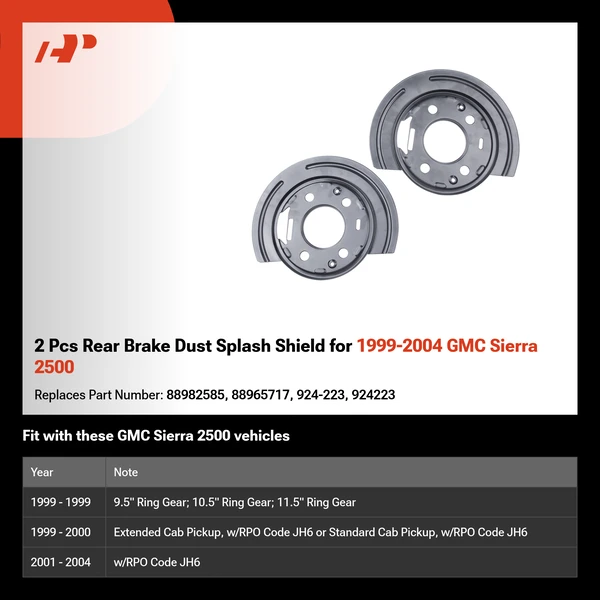 2 Pcs Rear Brake Dust Splash Shield for 1999-2004 GMC Sierra 2500