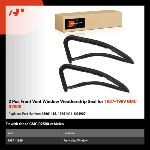 2 Pcs Front Vent Window Weatherstrip Seal for 1987-1989 GMC R2500