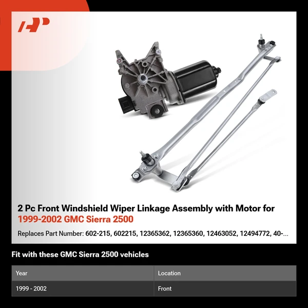 2 Pc Front Windshield Wiper Linkage Assembly with Motor for 1999-2002 GMC Sierra 2500
