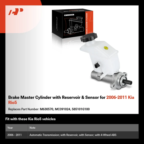 Brake Master Cylinder with Reservoir & Sensor for 2006-2011 Kia Rio5