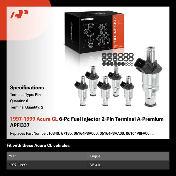 1997-1999 Acura CL 6-Pc Fuel Injector 2-Pin Terminal A-Premium APFI337