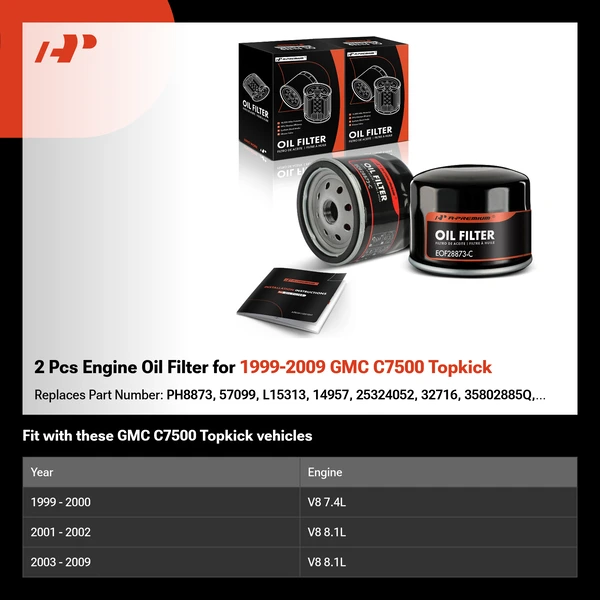 2 Pcs Engine Oil Filter for 1999-2009 GMC C7500 Topkick