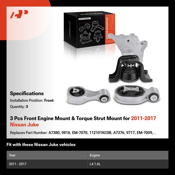 3 Pcs Front Engine Mount & Torque Strut Mount for 2011-2017 Nissan Juke