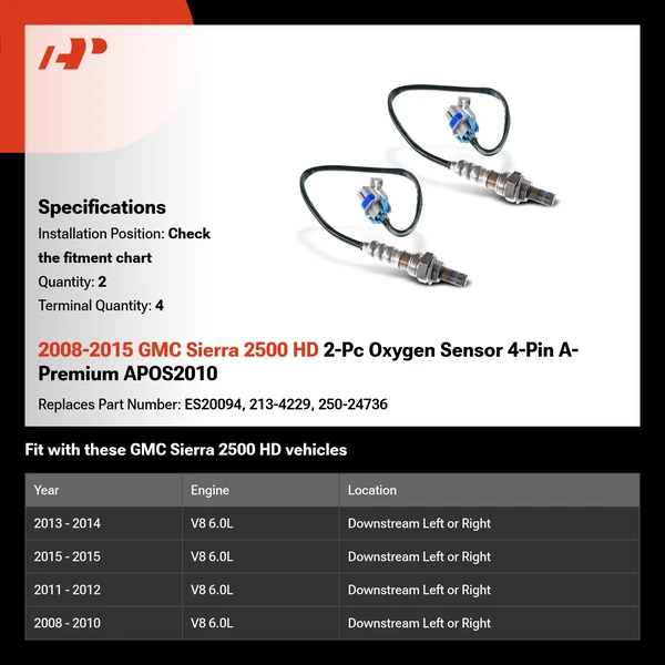 2008-2015 GMC Sierra 2500 HD 2-Pc Oxygen Sensor 4-Pin A-Premium APOS2010