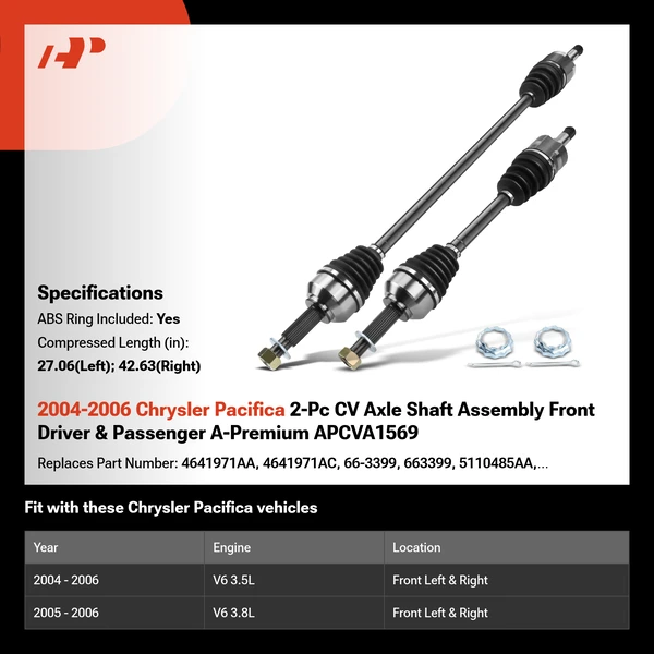 2004-2006 Chrysler Pacifica 2-Pc CV Axle Shaft Assembly Front Driver & Passenger A-Premium APCVA1569