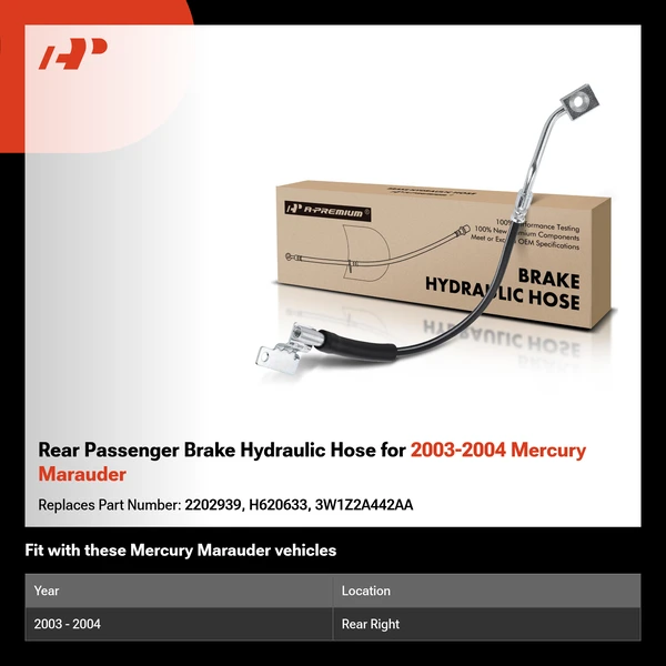 Rear Passenger Brake Hydraulic Hose for 2003-2004 Mercury Marauder