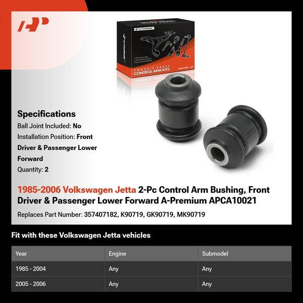 1985-2006 Volkswagen Jetta 2-Pc Control Arm Bushing, Front Driver & Passenger Lower Forward A-Premium APCA10021