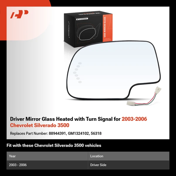 Driver Mirror Glass Heated with Turn Signal for 2003-2006 Chevrolet Silverado 3500