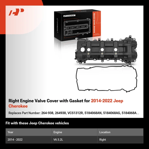 Right Engine Valve Cover with Gasket for 2014-2022 Jeep Cherokee