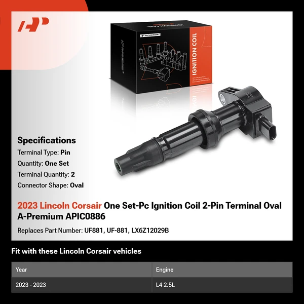 2023 Lincoln Corsair One Set-Pc Ignition Coil 2-Pin Terminal Oval A-Premium APIC0886