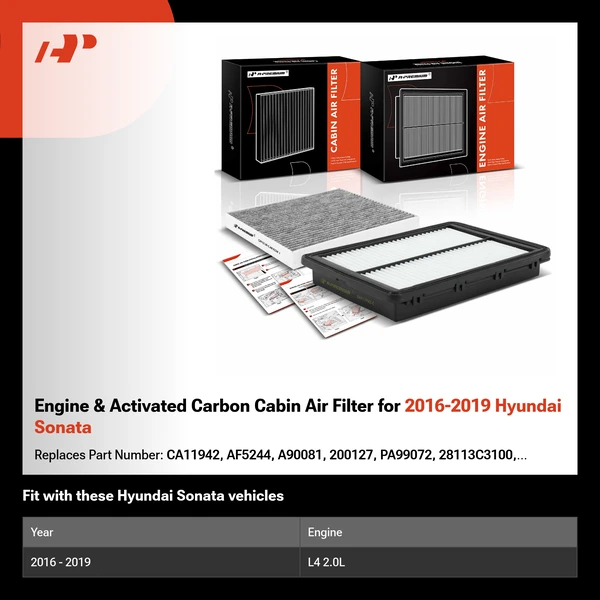 Engine & Activated Carbon Cabin Air Filter for 2016-2019 Hyundai Sonata
