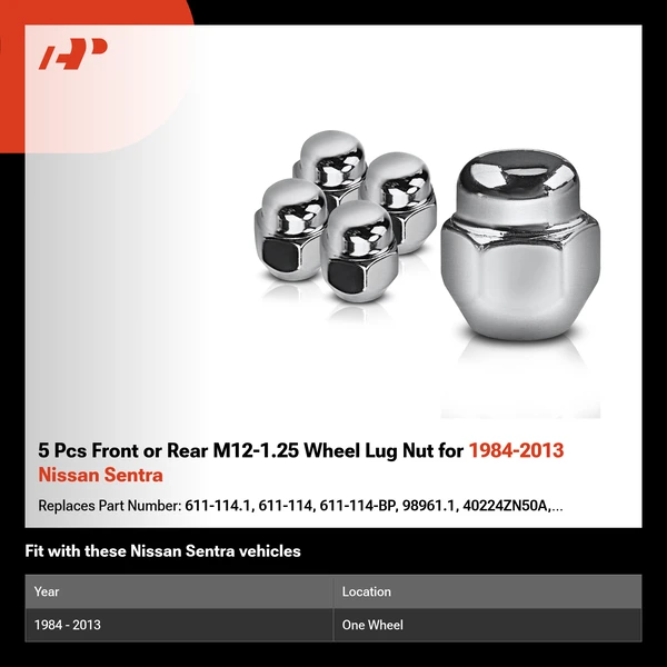 5 Pcs Front or Rear M12-1.25 Wheel Lug Nut for 1984-2013 Nissan Sentra