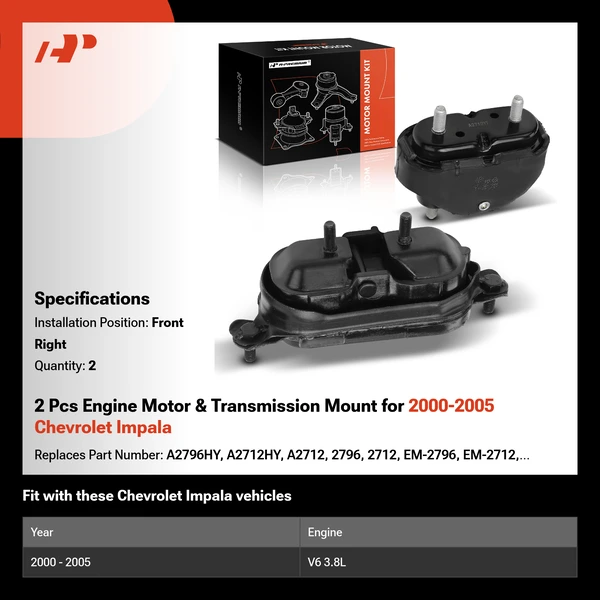 2 Pcs Engine Motor & Transmission Mount for 2000-2005 Chevrolet Impala