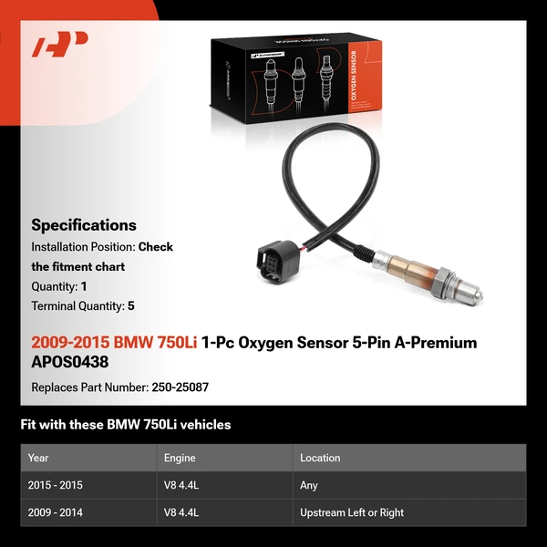 2009-2015 BMW 750Li 1-Pc Oxygen Sensor 5-Pin A-Premium APOS0438