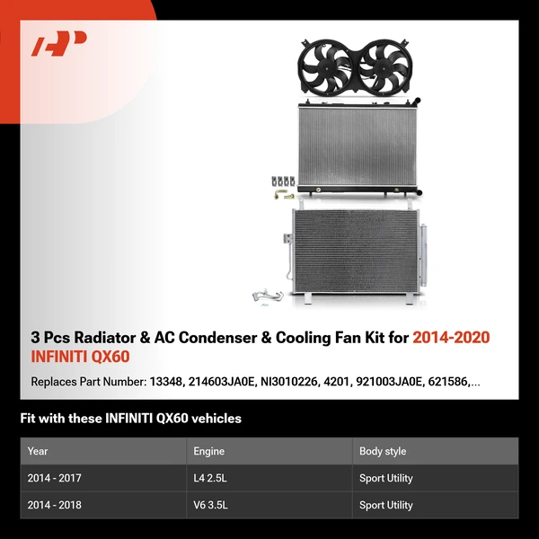 3 Pcs Radiator & AC Condenser & Cooling Fan Kit for 2014-2020 INFINITI QX60