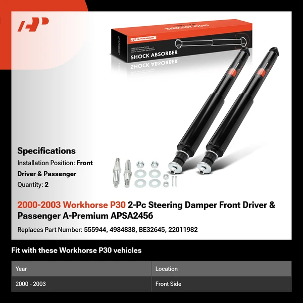 2000-2003 Workhorse P30 2-Pc Steering Damper Front Driver & Passenger A-Premium APSA2456