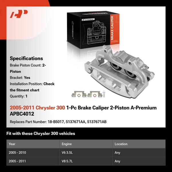 2005-2011 Chrysler 300 1-Pc Brake Caliper 2-Piston A-Premium APBC4012