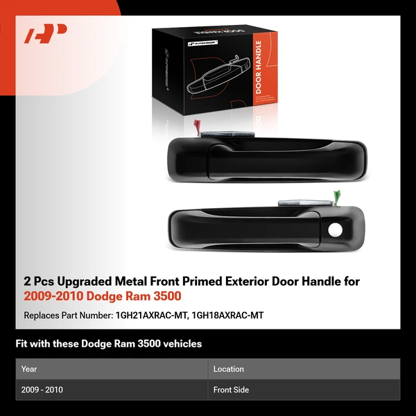 2 Pcs Upgraded Metal Front Primed Exterior Door Handle for 2009-2010 Dodge Ram 3500