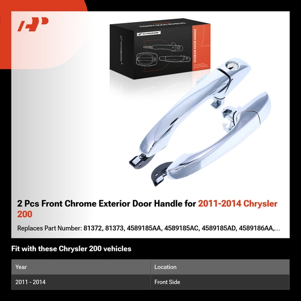 2 Pcs Front Chrome Exterior Door Handle for 2011-2014 Chrysler 200