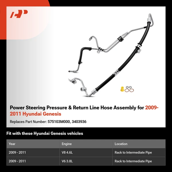 Power Steering Pressure & Return Line Hose Assembly for 2009-2011 Hyundai Genesis