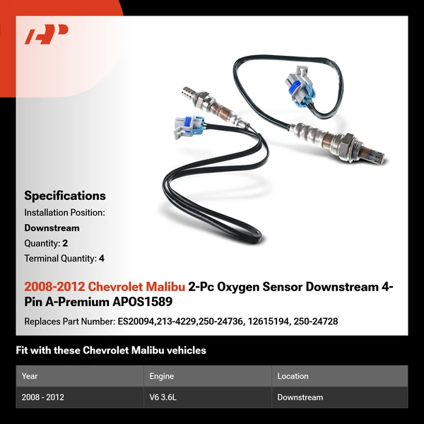 2008-2012 Chevrolet Malibu 2-Pc Oxygen Sensor Downstream 4-Pin A-Premium APOS1589
