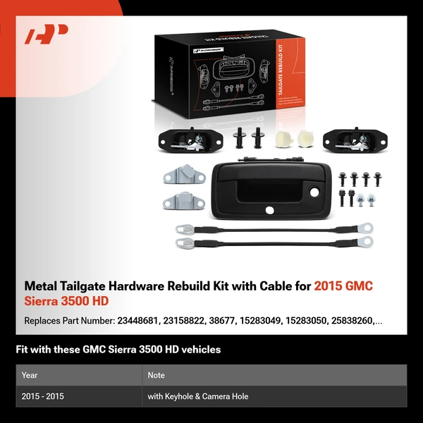 Metal Tailgate Hardware Rebuild Kit with Cable for 2015 GMC Sierra 3500 HD
