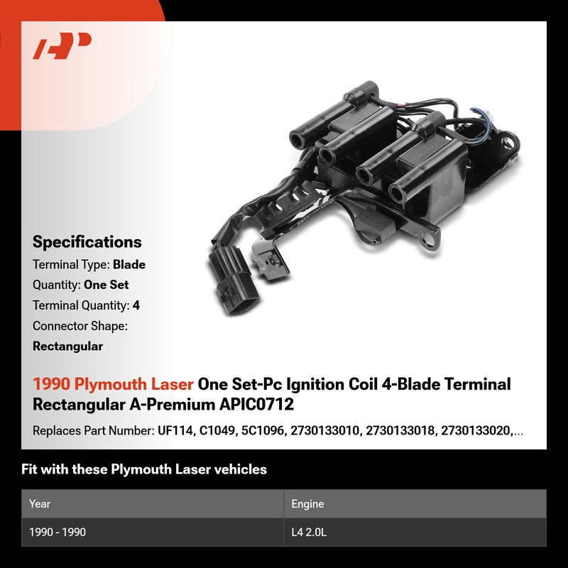 1990 Plymouth Laser One Set-Pc Ignition Coil 4-Blade Terminal Rectangular A-Premium APIC0712