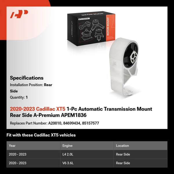2020-2023 Cadillac XT5 1-Pc Automatic Transmission Mount Rear Side A-Premium APEM1836