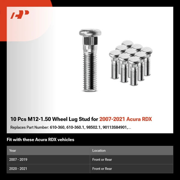10 Pcs M12-1.50 Wheel Lug Stud for 2007-2021 Acura RDX