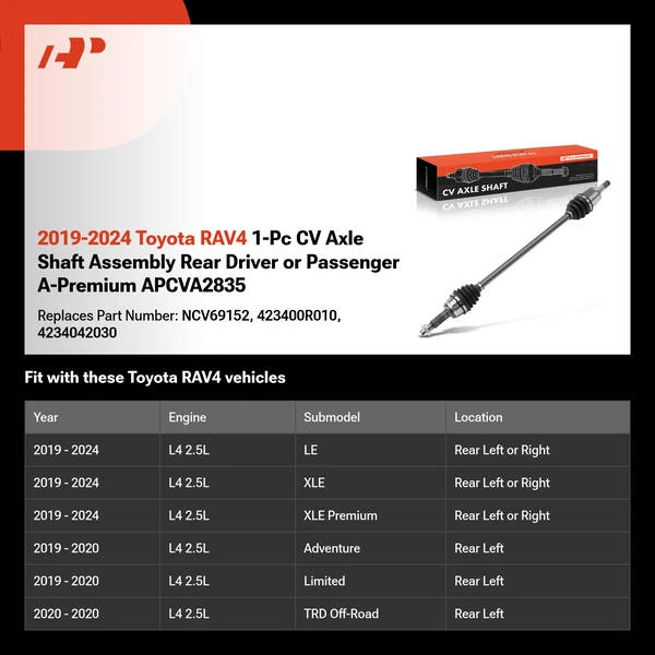 2019-2024 Toyota RAV4 1-Pc CV Axle Shaft Assembly Rear Driver or Passenger A-Premium APCVA2835