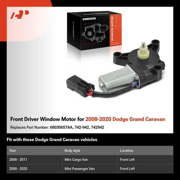 Front Driver Window Motor for 2008-2020 Dodge Grand Caravan