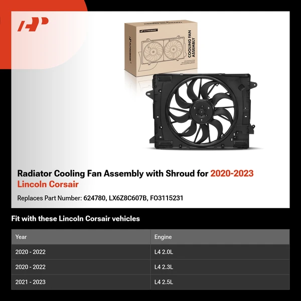 Radiator Cooling Fan Assembly with Shroud for 2020-2023 Lincoln Corsair