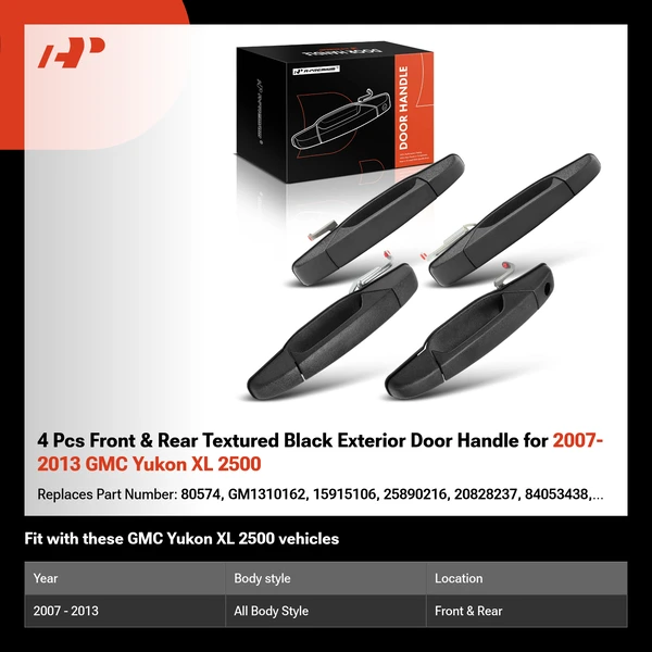 4 Pcs Front & Rear Textured Black Exterior Door Handle for 2007-2013 GMC Yukon XL 2500