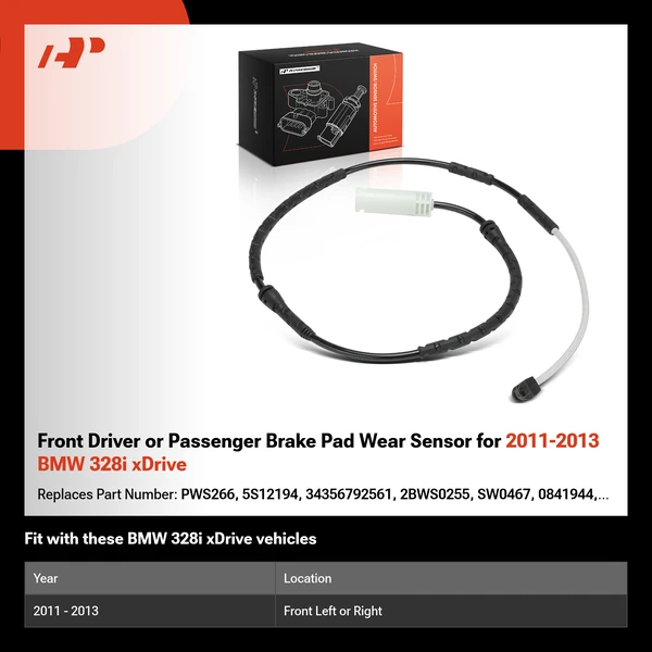 Front Driver or Passenger Brake Pad Wear Sensor for 2011-2013 BMW 328i xDrive