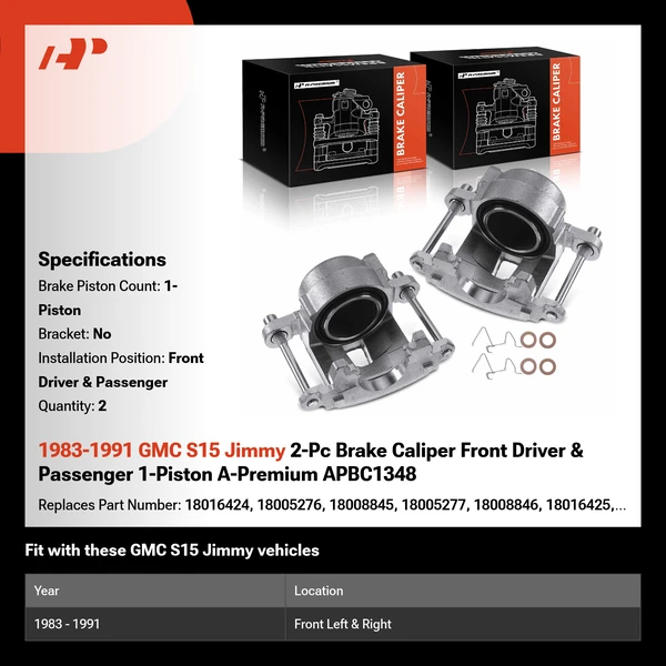 1983-1991 GMC S15 Jimmy 2-Pc Brake Caliper Front Driver & Passenger 1-Piston A-Premium APBC1348