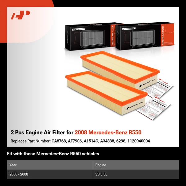 2 Pcs Engine Air Filter for 2008 Mercedes-Benz R550