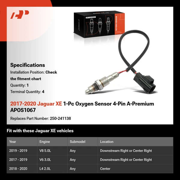2017-2020 Jaguar XE 1-Pc Oxygen Sensor 4-Pin A-Premium APOS1067
