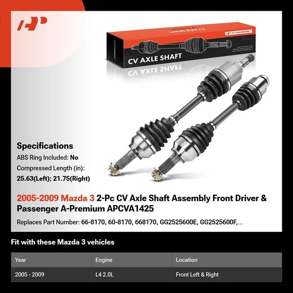 2005-2009 Mazda 3 2-Pc CV Axle Shaft Assembly Front Driver & Passenger A-Premium APCVA1425