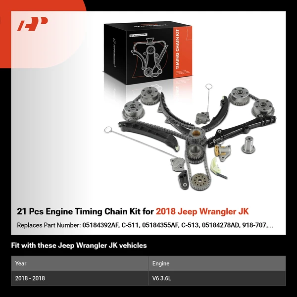 21 Pcs Engine Timing Chain Kit for 2018 Jeep Wrangler JK